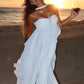Weiß reine farbe jugendliche elegante süße lange chiffon rüschen unregelmäßigen rock meer strand urlaub party kleid abendkleid prom kleid gh3538