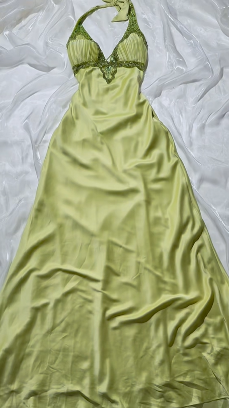 Vintage Light Green Halter High Waist Slim Long Prom & Evening Party Dress gh8531