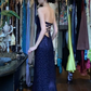 Dark Purple Strapless Long Formal Gown Feather Trim Jacquard A-Line Evening Dress gh9652