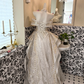 Ivory Off-the-Shoulder Soft Elegant Waist-Cinched Irregular Hem Romantic Dress, Wedding Gown gh7627