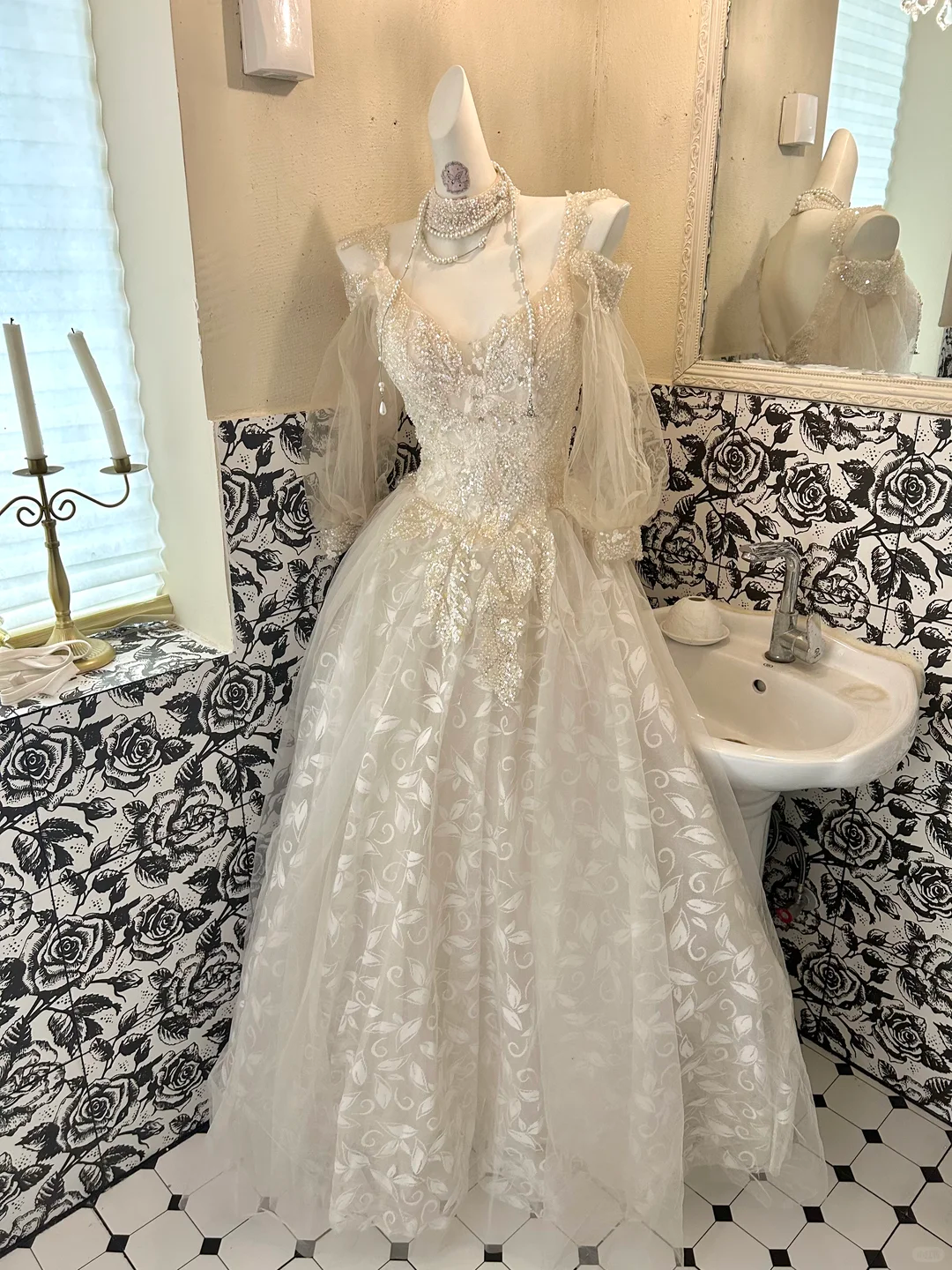 Ivory Spaghetti Straps Sequined Midi-Length & Long Fit Cinched Waist Romantic Dress, Wedding Gown gh7799
