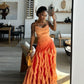 Rosa/Orange/Grün Gradient Spaghetti-trägern Mode Elegante Lange Rüschen Chiffon Ballkleid Abendkleid Party Kleid gh3252