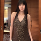 Dark Brown Vintage Sequin Halter Fitted Waist Luxury Prom & Evening Party Dress gh8395