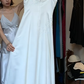 Double Spaghetti Straps White Satin Evening Gown Floral Lace Applique A-Line Long Prom Dress gh9699