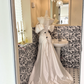 White Satin Ruffled Off-the-Shoulder Waist-Cinched Bodycon Sexy Long Romantic Dress, Wedding Gown gh7728