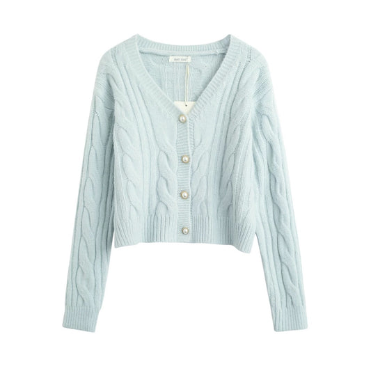 Pull cardigan tricoté à boutons avec bijoux artificiels, mode automne et hiver 7461