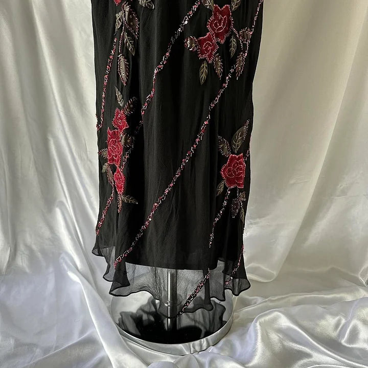 Robe de soirée longue en tulle à fleurs et perles, noire, magnifique, moulante, sans bretelles, exquise, rose rouge, gh3157