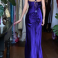 Purple Vintage Prom Dress Double Spaghetti Straps V Neck Rhinestone Beaded Satin Long Evening Gown gh9607