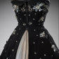 Girlhomeshops - Robe trapèze courte/mi-longue en tulle perlé noir exquis, robe de soirée gh5575