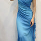 Robe de soirée longue en mousseline de soie à volants, élégante et brillante, dégradé de couleurs bleu, bretelles spaghetti, robe de bal, robe de soirée, robe de bal, gh3766