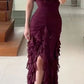Purple Elegant Sexy Spaghetti Strap Ankle Length Chiffon Ruffle prom Evening Dress Party Dress gh3320