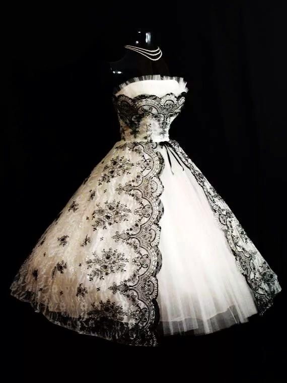 girlhomeshops - Robe de soirée mi-longue en tulle et dentelle noire et blanche, modèle gh5586