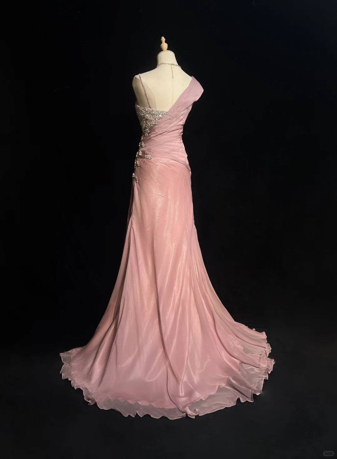 ✨Girlhomeshops-One Shoulder Dusty Pink Beaded Chiffon Mermaid Evening Gown gh10278