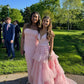 Pink sweet fashion V-neck elegant long tulle floor-length trailing ball gown evening dress prom dress gh3791