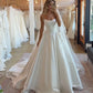 Minimalist High-End Style Spaghetti Strap Strapless Gown | White Satin Ballgown Maxi Dress for Wedding Bridal Engagement Luxury Dinner gh6432