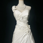 One Shoulder Vintage Bridal Gown Sweetheart Neck Beaded 3D Floral A Line Wedding Dress with Train gh9547