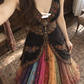 ✨Girlhomeshops-Boho V Neck Floral Embroidered Rainbow Gradient Ruffle Tulle Long Dress gh10286