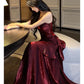 Burgund/Grün Chic Süße Lange Rüschen Ballkleid Abendkleid Partykleid gh4318