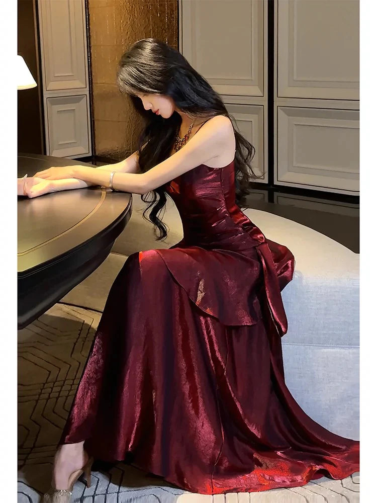 Burgund/Grün Chic Süße Lange Rüschen Ballkleid Abendkleid Partykleid gh4318