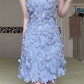 Charming Dusty Blue Halter Neck Short Homecoming Dress Sleeveless Cold‑Shoulder 3D Fabric Floral Appliques Rhinestone Detail Fitted A‑Line Mini Cocktail Gown for Prom Birthday Party Photoshoot gh8955