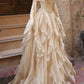 Robe cintrée à volants, manches évasées, couleur or champagne gh6405