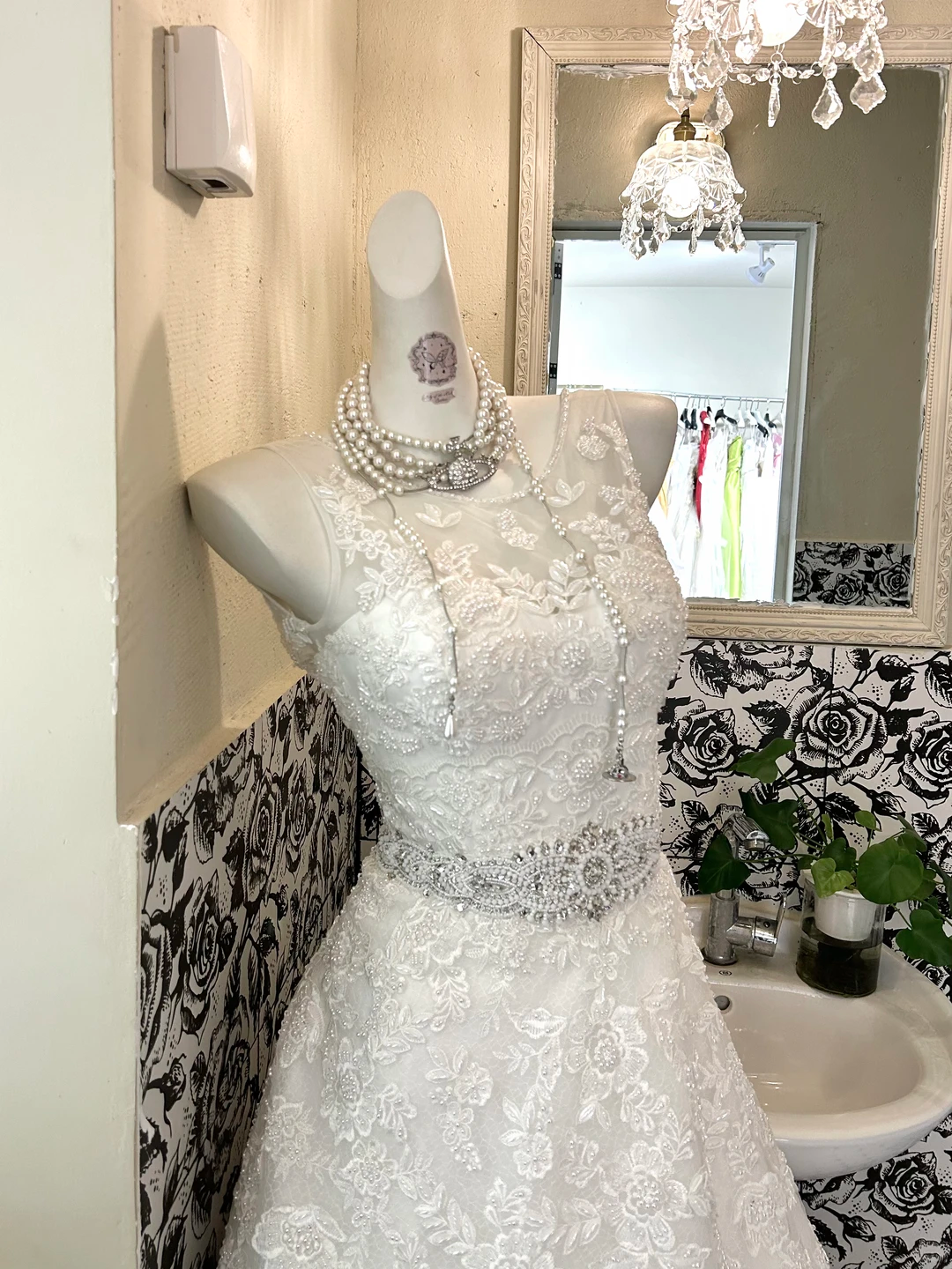 Ivory Sleeveless Waist-Cinched Lace A-Line Long Romantic Dress, Wedding Gown gh7676