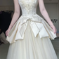 Off‑White Spaghetti Strap Wedding Gown, Sweetheart Lace Corset Bodice Satin Big Bow Tulle A‑Line Floor‑Length Prom Dress gh9054