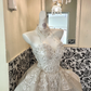Ivory Strapless Romantic Long Wedding Gown with Silver Decorations, Cinched Waist & Voluminous Full Flared Skirt gh7755