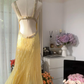 Hellgelb, wunderschön glänzend, modisch, elegant, exquisite Perlen, lang, rückenfrei, Tüll, Ballkleid, Abendkleid, Geburtstags-/Hochzeitsgast-/Feiertagspartykleid, Ballkleid, Valentinstags-Date-Kleid, gh4034