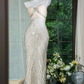 Nude Spaghetti Strap Silver Chevron Sequin Mermaid Evening Dress, Prom Formal Gown gh9510
