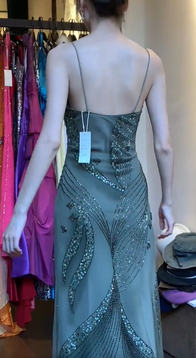 Olive Green Spaghetti Strap Square Neck Hand Beaded Sequin Mermaid Long Evening Prom Dress gh9786