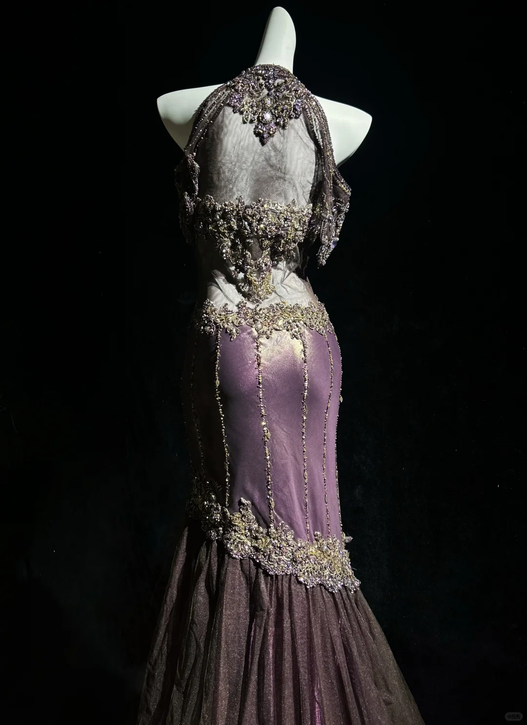 ✨Girlhomeshops-Halter Purple Beaded Mermaid Evening Gown, Sheer Mesh Formal Dress gh10277