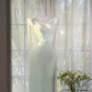 Light Mint Green V-Neck Lace Spaghetti Strap Satin Midi Mermaid Evening Dress gh9519
