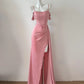 Robe de soirée longue et élégante en satin rose, tenue de bal sexy avec fente latérale, gh4050