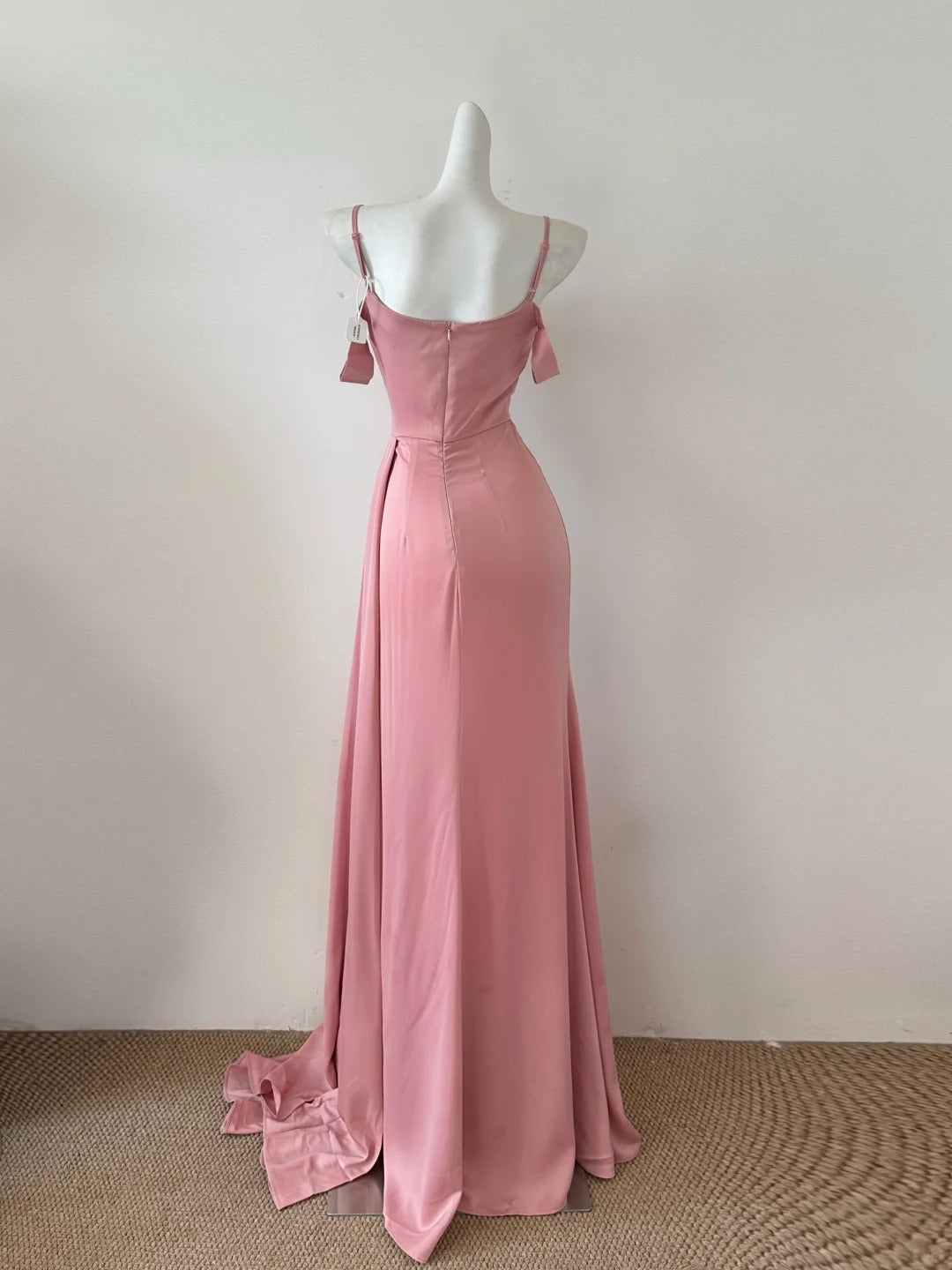 Robe de soirée longue et élégante en satin rose, tenue de bal sexy avec fente latérale, gh4050