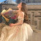 Champagne color gorgeous off shoulder exquisite lace floral applique long elegant ball gown formal evening dress prom dress gh3452