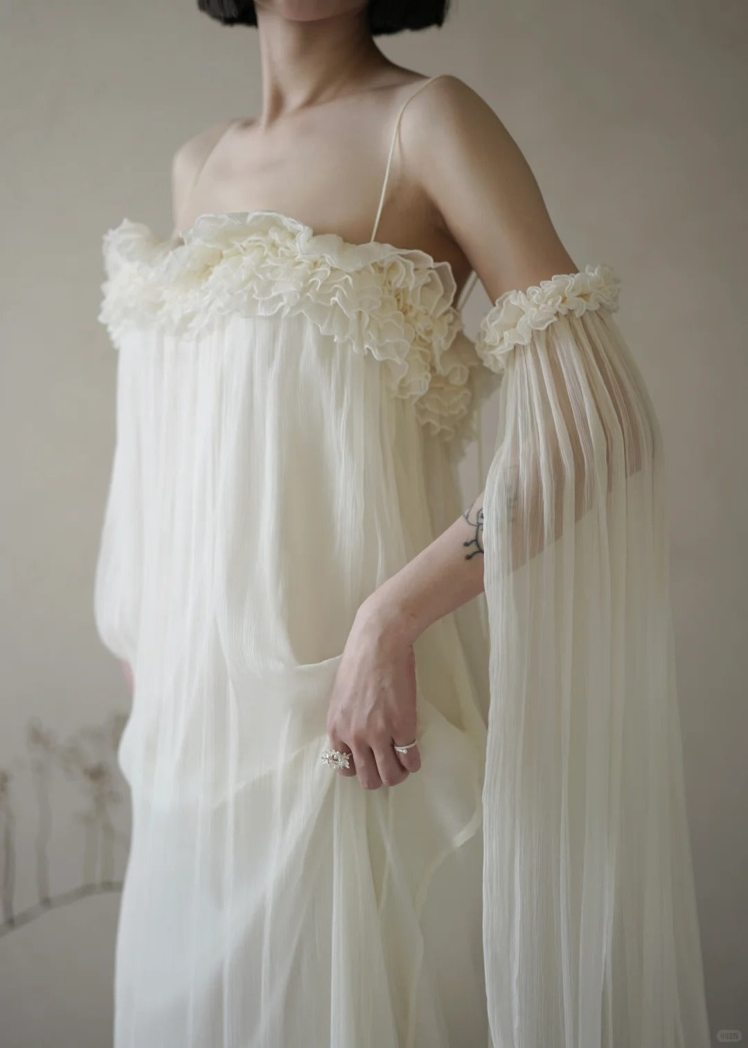 girlhomeshops - Robe de fée blanche longue en mousseline de soie gh5735