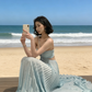 Sheer & Cutout Light Blue Pleated Gown - Cutout Spaghetti Strap Elegant Floor-Length Dress gh6980
