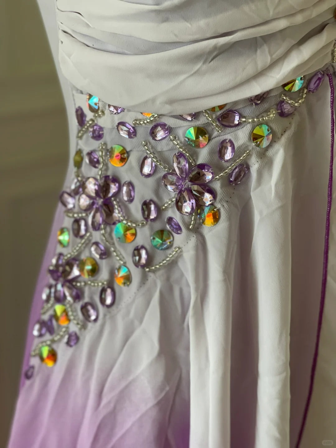 Rosa Lila Gradienten Mode Elegante Retro Strass Lange Chiffon Ballkleid Abendkleid gh4339