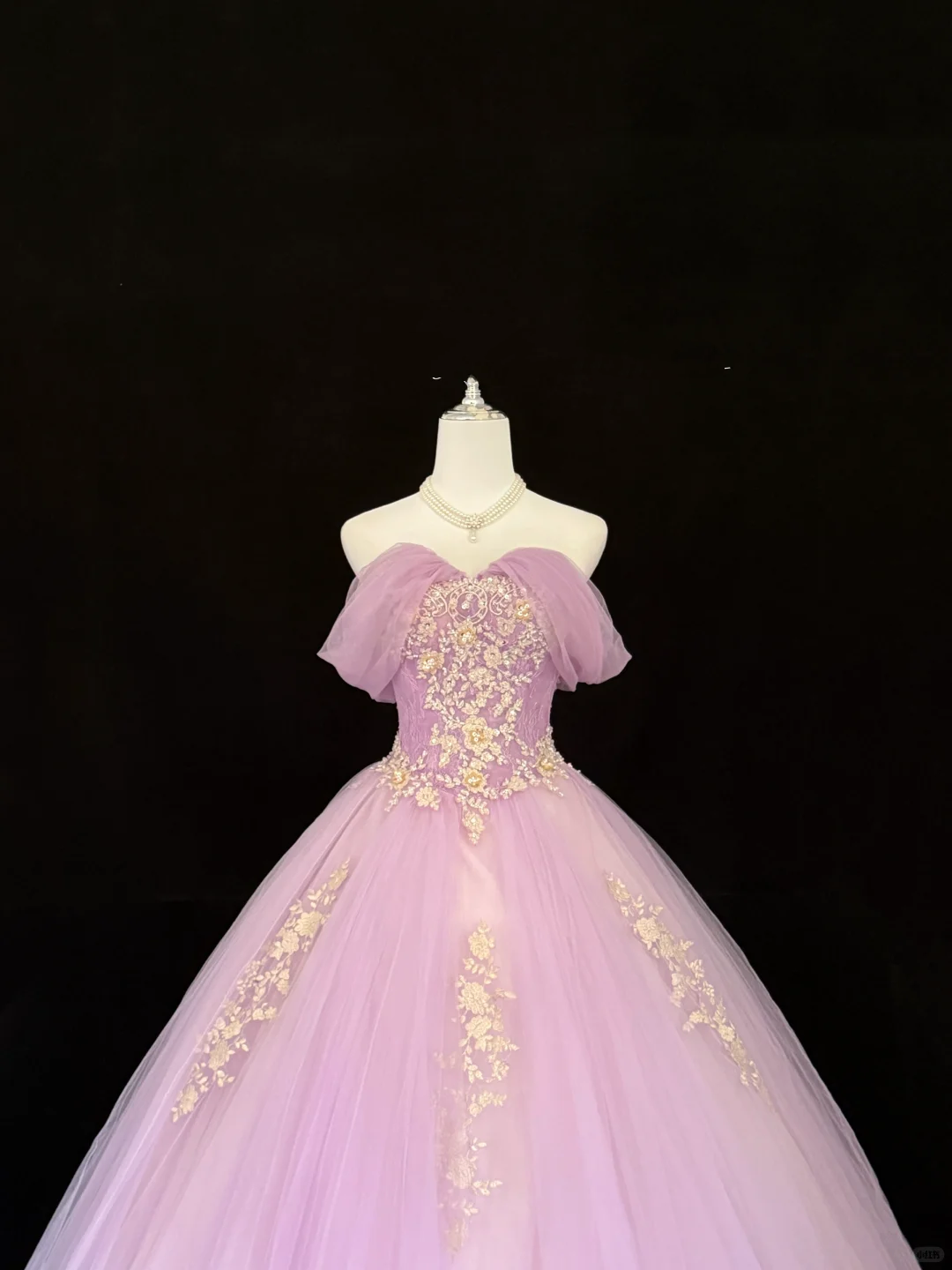 Lavender Off-the-Shoulder Cinched Waist Voluminous Tulle Skirt Romantic Dress, Wedding Gown gh7835