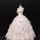 Blush Pink Strapless Long Romantic Dress with Beaded Embellishments, Cinched Waist & Voluminous Tiered Skirt, Wedding Gown gh8094
