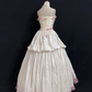 Off-White Strapless Romantic Wedding Dress with Pink Roses, Vintage Cinched Waist, Voluminous Princess Skirt gh8319
