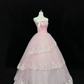 Blush Pink Gradient Strapless Cinched Waist Voluminous Skirt with Lace Trim Romantic Dress, Wedding Gown gh8054