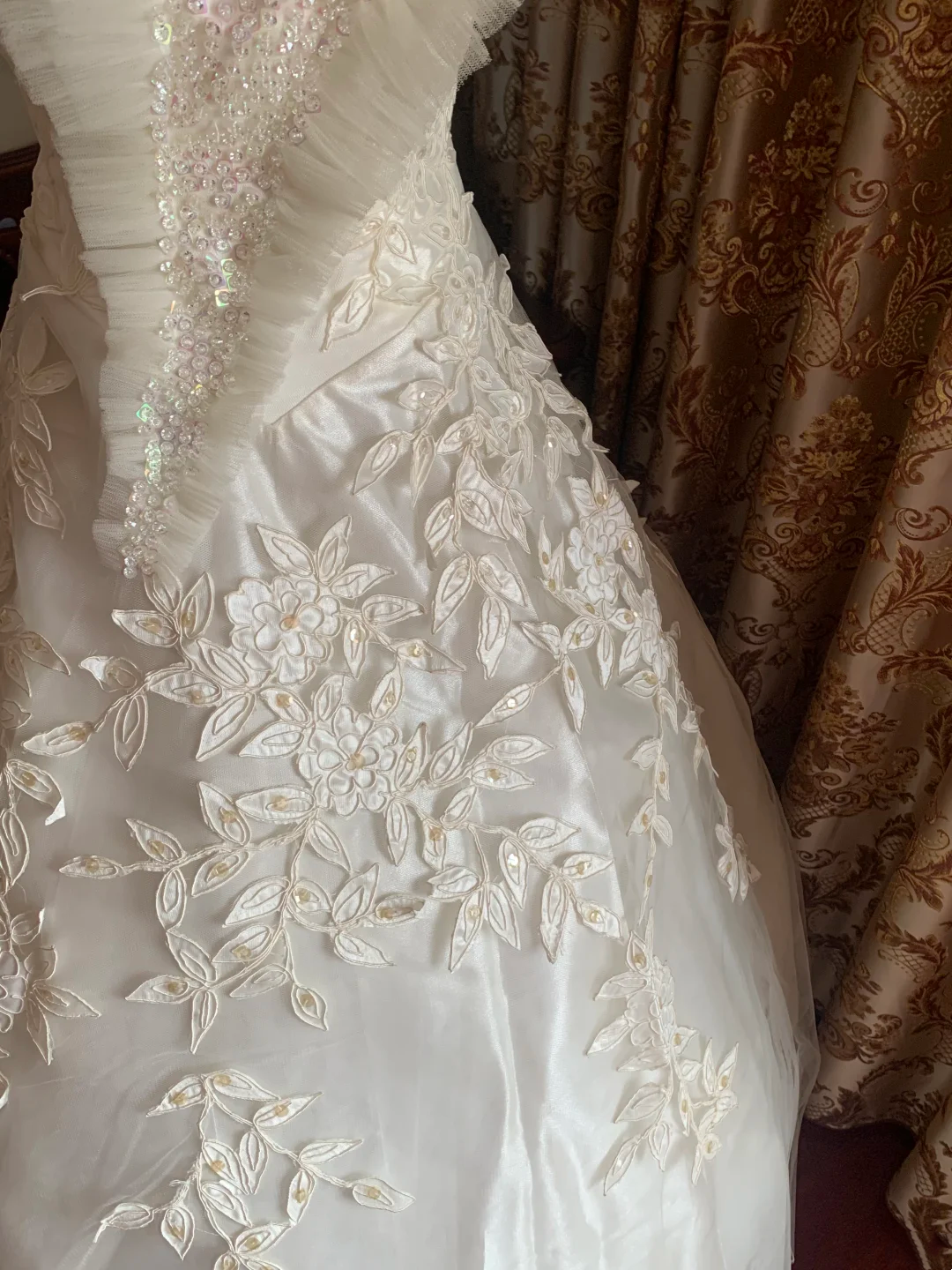 Ivory Strapless Sequin Fitted Waist Voluminous Skirt Prom Gown, Birthday Dress, Bridal Wedding Gown gh7269