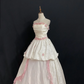 Off-White Strapless Romantic Wedding Dress with Pink Roses, Vintage Cinched Waist, Voluminous Princess Skirt gh8319