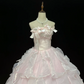 Blush Pink Strapless Long Romantic Dress with Beaded Embellishments, Cinched Waist & Voluminous Tiered Skirt, Wedding Gown gh8094