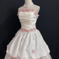 Off-White Strapless Romantic Wedding Dress with Pink Roses, Vintage Cinched Waist, Voluminous Princess Skirt gh8319
