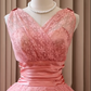 Dusty Pink Wrap V Neck Floral Tulle Tea Length Prom Dress Satin Waist A-Line Vintage Formal Party Gown gh9454