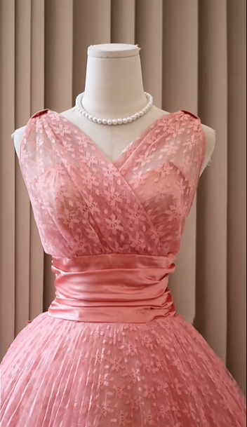 Dusty Pink Wrap V Neck Floral Tulle Tea Length Prom Dress Satin Waist A-Line Vintage Formal Party Gown gh9454
