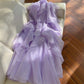 Purple romantic lace long suspender chiffon dress Holiday Dress gh6793